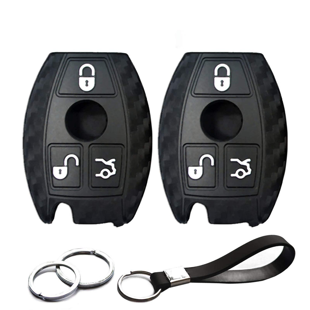 INFIPAR 2pcs Compatible with Mercedes Benz Smart Carbon Fiber Looks Rubber Silicone Case Cover Protector Keyless Remote Holder Jacket for 2002-2018 Mercedes-Benz C CLK CL E GL GLK ML R S SL SLK Class - LeoForward Australia