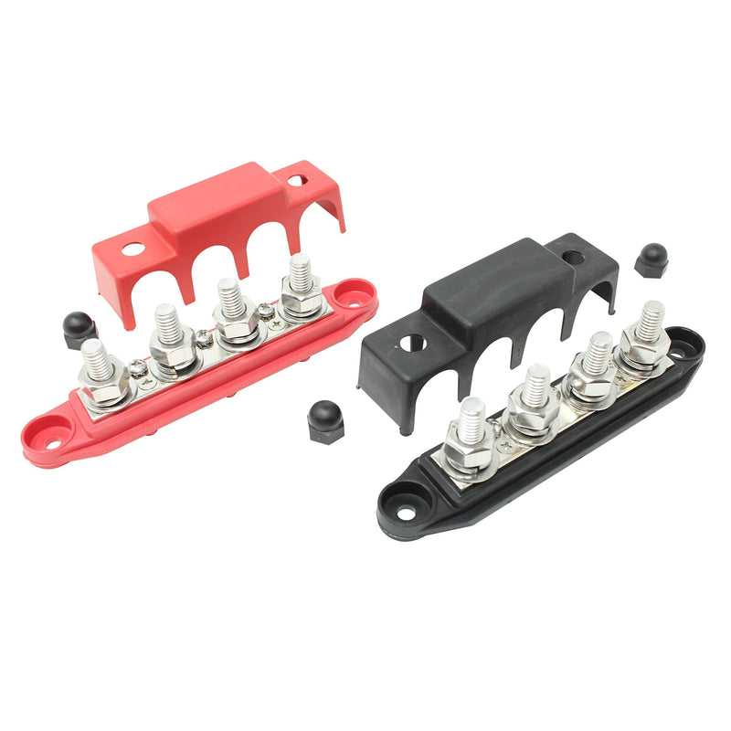 4 Post Power Distribution Block Bus Bar Pair with Cover - Made in The USA - 250 Amp Rating - Marine, Automotive, and Solar Wiring (3/8) 3/8" Red/Black - LeoForward Australia
