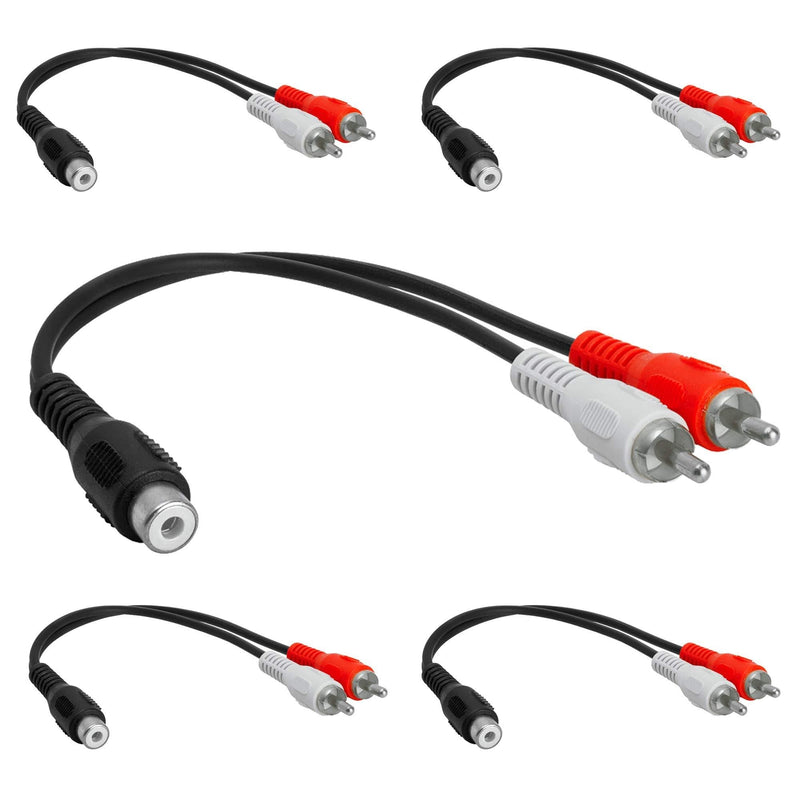 Cmple - [5 Pack] 2 RCA Male to 1 RCA Female Stereo Audio Y-Cable, 2 RCA Plugs to 1 x RCA Jack Y-Adapter Subwoofer Cable 5 Pack 1 RCA F to 2 RCA M - LeoForward Australia