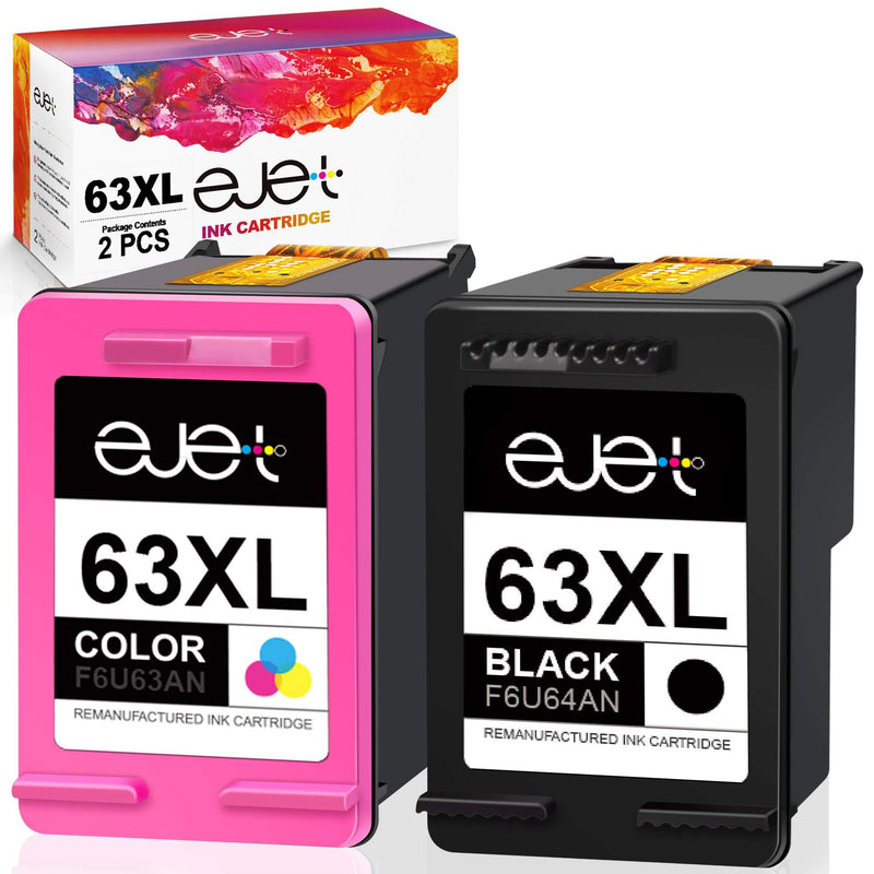  [AUSTRALIA] - ejet Remanufactured Ink Cartridge Replacement for HP 63 Ink 63XL Compatible with OfficeJet 3830 5255 5258 Envy 4520 4512 4513 4516 DeskJet 1112 1110 3630 3632 3634 2130 2132 Printer(1 Black, 1 Color)