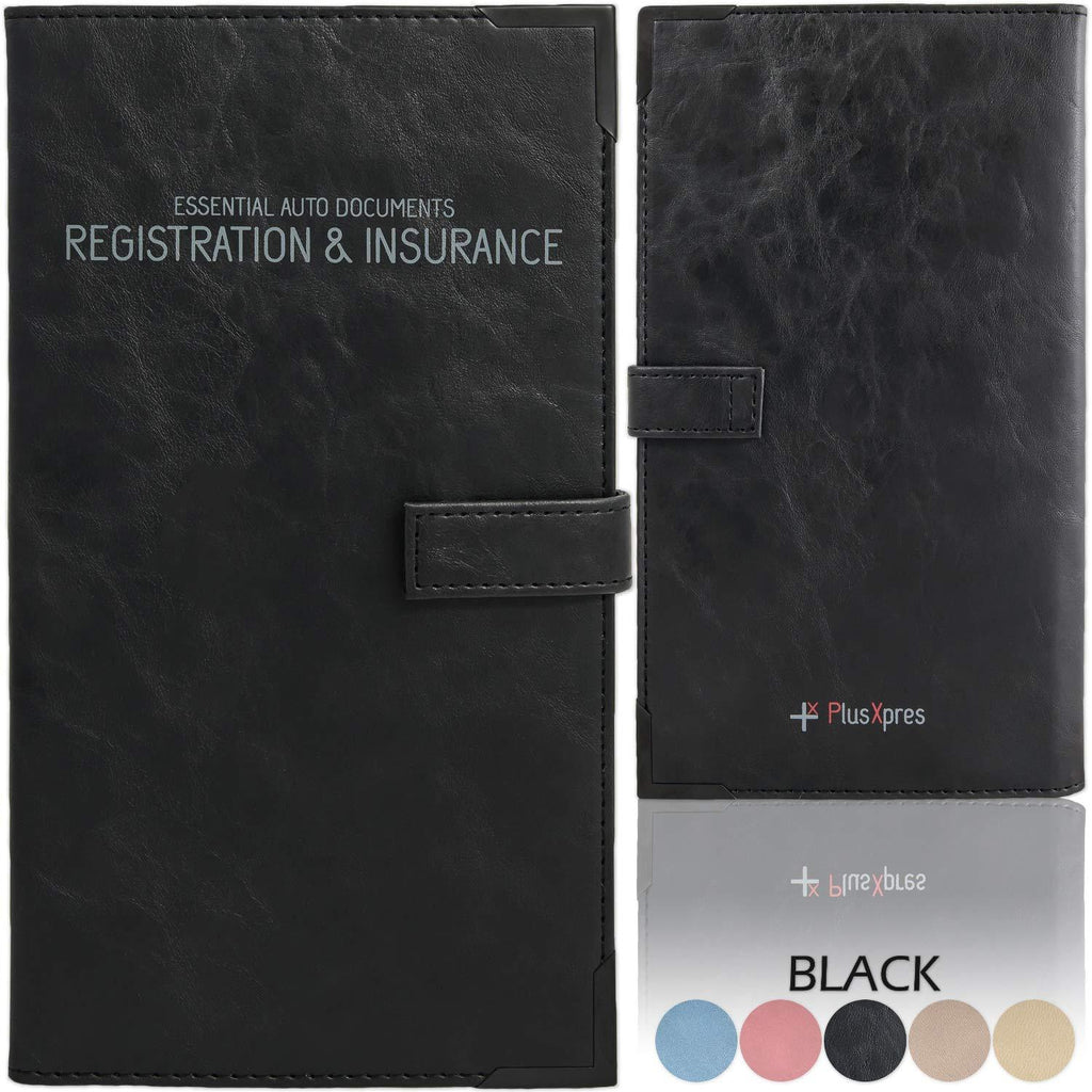  [AUSTRALIA] - Auto Insurance and Registration Card Holder - Vehicle Glove Box Document Organizer - Car Essential Paperwork Holder for DMV, AAA, Contact Information Cards - Premium PU Leather Wallet Case - Black 1 Pack