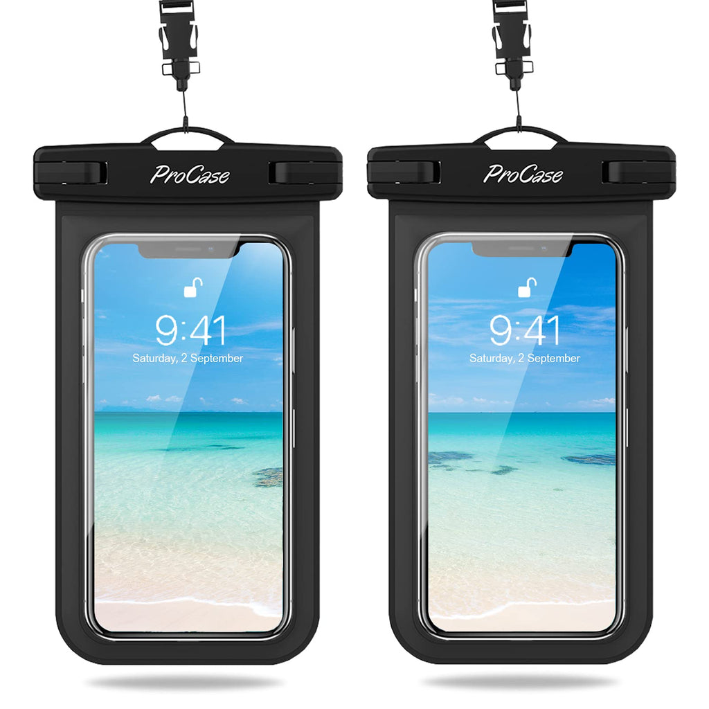  [AUSTRALIA] - ProCase Waterproof Phone Pouch 2 Pack, Universal Cellphone Waterproof Underwater Case Dry Bag for iPhone 13 Pro Max 13 Mini 12 Pro Max 11 Pro Xs XR X 8 7 6S, Galaxy S20 S10 Pixel up to 7" -Black Black