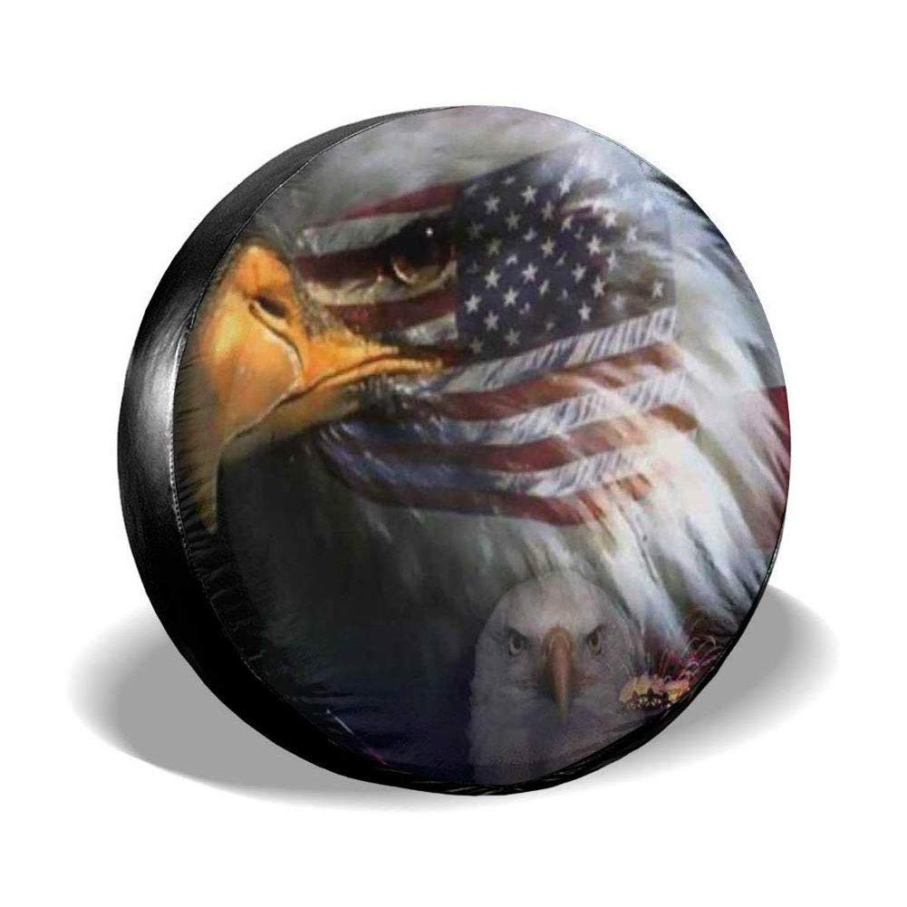  [AUSTRALIA] - PassionLove American Flag Eagle Spare Tire Cover for RV Jeep Wrangler Trailer Campers 14 15 16 17 Inch Wheel Cover Water-Proof Dust-Proof Sun Protection 15" for diameter 27"-29"