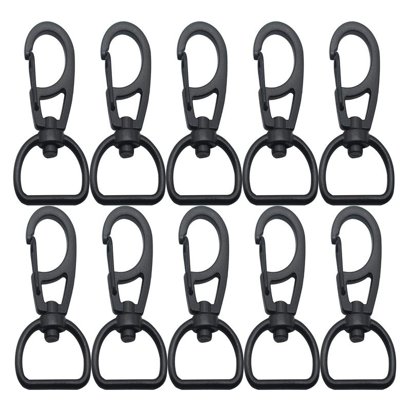  [AUSTRALIA] - Bytiyar 10 PCS Small Metal Clasps Spring Swivel Snap Hooks Carabiner Clips with Rotating D-Ring 20mm(rotating D-ring)_black