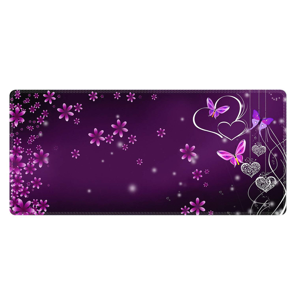 Meffort Inc Extra Large Extended Gaming Desk Mat Non-Slip Rubber Pads Stitched Edges XXL XXLG Mouse Pad 35.4 x 15.7 inch - Flower Heart Butterfly - LeoForward Australia