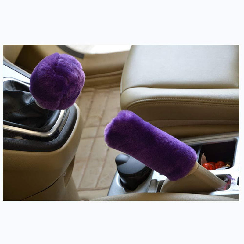  [AUSTRALIA] - LuckySHD 2Pcs Set Soft Fluffy Auto Gear Shift Knob Cover Handbrake Grip Cover/Purple Purple