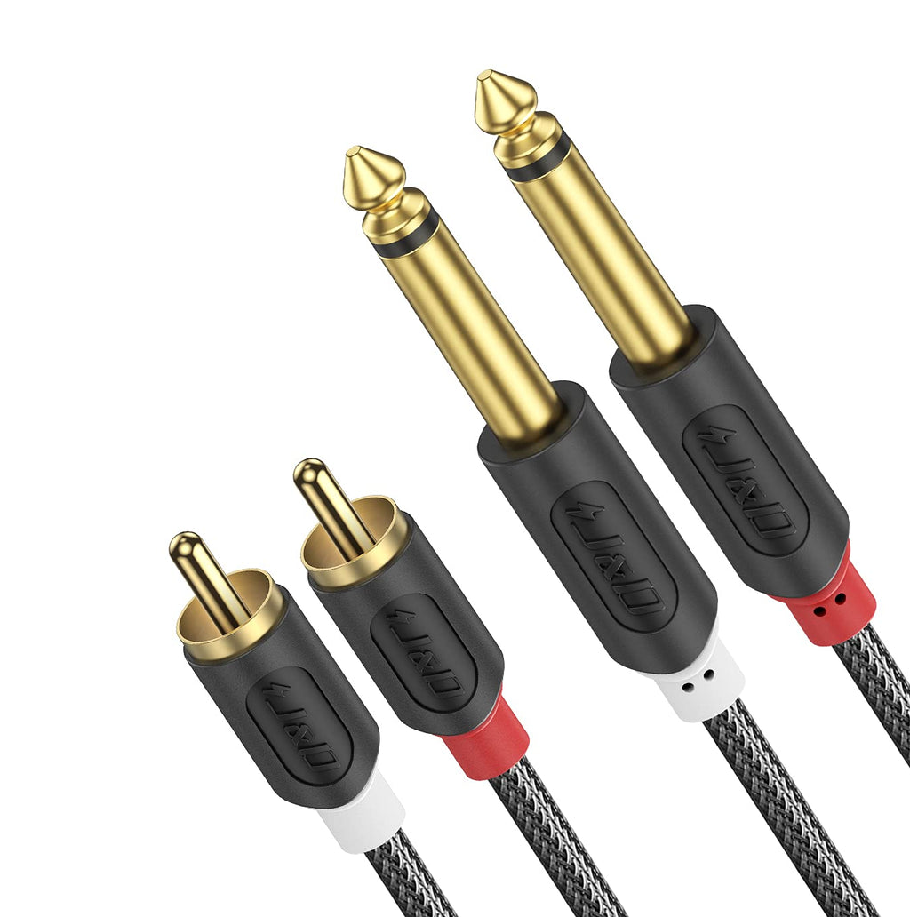 J&D Dual 1/4 inch TS to Dual RCA Stereo Audio Interconnect Cable, Gold Plated Audiowave Series 2X 6.35mm Male TS to 2 RCA Male Stereo Audio Adapter with PVC Shelled Housing and Nylon Braid, 3 Feet - LeoForward Australia