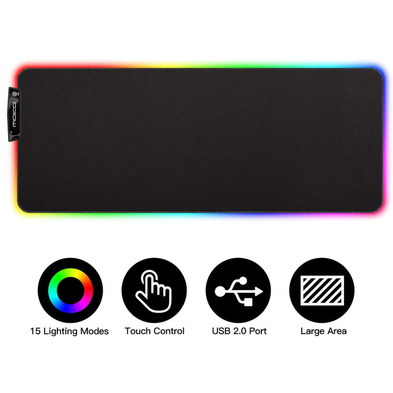 MoKo RGB Gaming Mouse Pad, Large Extended Glowing Led Mousepad with 15 Lighting Modes and USB 2.0 Port, Non-Slip Rubber Base Computer Keyboard Pad Mat for Gamer, 32.09 x 12 x 0.16 Inch - Black - LeoForward Australia