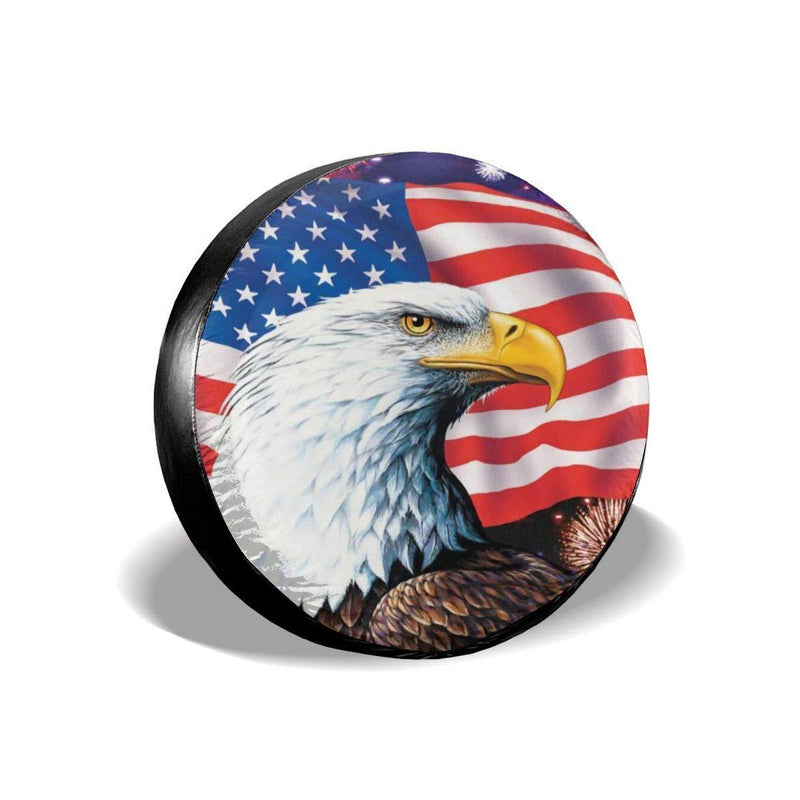  [AUSTRALIA] - Jackmen Spare Tire Cover American Eagle Flag Polyester Universal Dust-Proof Waterproof Wheel Covers for Jeep Trailer RV SUV Truck and Many Vehicles (14" 15" 16" 17") American Bald eagle Flag 14'' for diameter 23''-27''