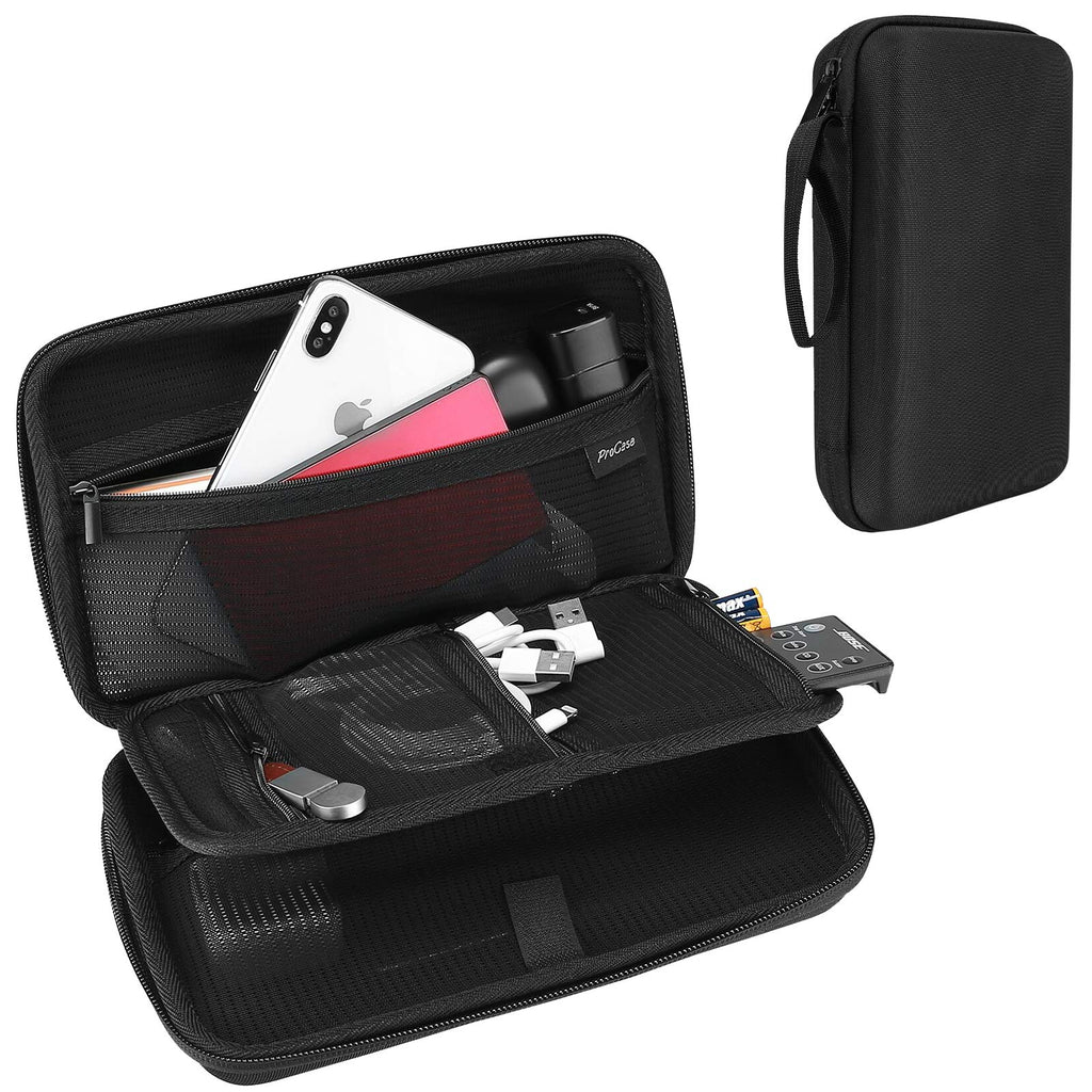  [AUSTRALIA] - ProCase Hard Travel Tech Organizer Case Bag for Electronics Accessories Charger Cord Portable External Hard Drive USB Cables Power Bank SD Memory Cards Earphone Flash Drive -Black Black