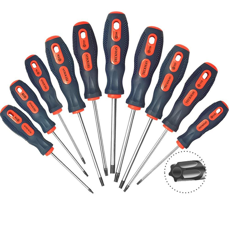  [AUSTRALIA] - Torx Screwdriver Set,TECKMAN 10 in 1 Magnetic Torx Security Screwdrivers with T6 T8 T9 T10 T15 T20 T25 T27 T30 T40 Long Bit for Stihl Saws,Dyson Vacuum,Motorcycle,Bicycles,Automobile and Dishwasher