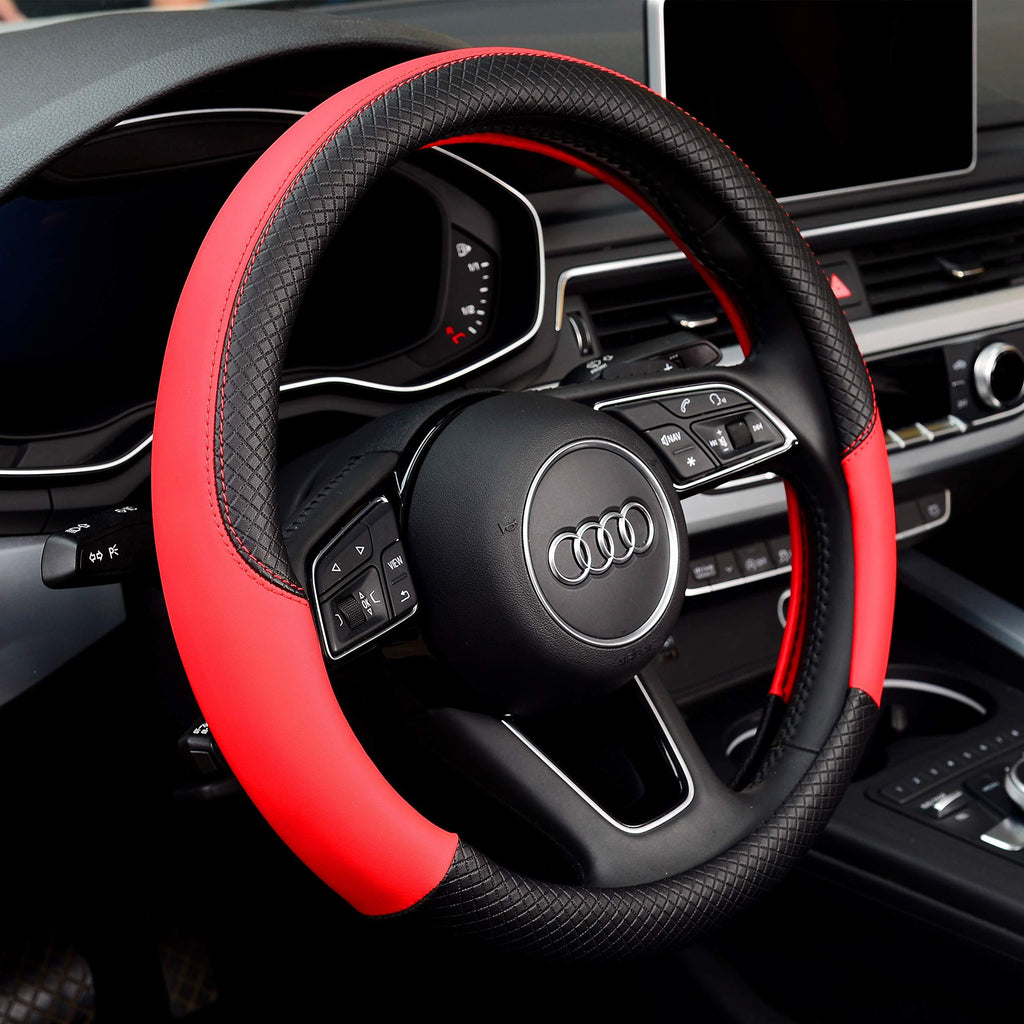  [AUSTRALIA] - Labbyway Microfiber Leather Steering Wheel Covers Universal 15 inch, Breathable, Anti-Slip, Odorless (Red) Red