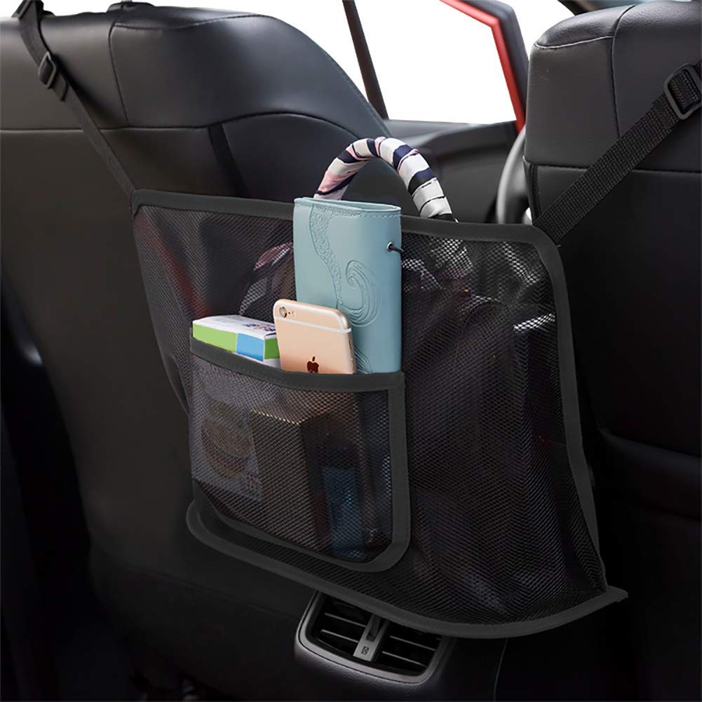  [AUSTRALIA] - eing Handbag Holder,Car Storage for Purse & Pocket for Smaller Items - Helps as Dog Barrier,Driver Storage Netting Pouch with Bag on Back,Black B-Upgrade Black