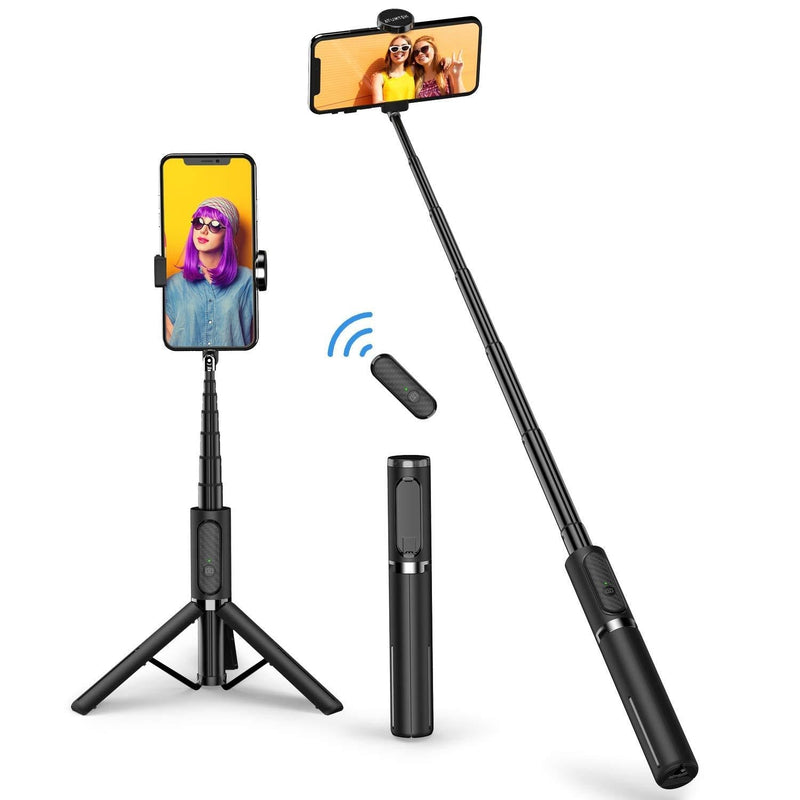  [AUSTRALIA] - ATUMTEK Bluetooth Selfie Stick Tripod, Extendable 3 in 1 Aluminum Selfie Stick with Wireless Remote and Tripod Stand 270 Rotation for iPhone 12/11 Pro/XS Max/XS/XR/X/8/7, Samsung and Smartphone Black