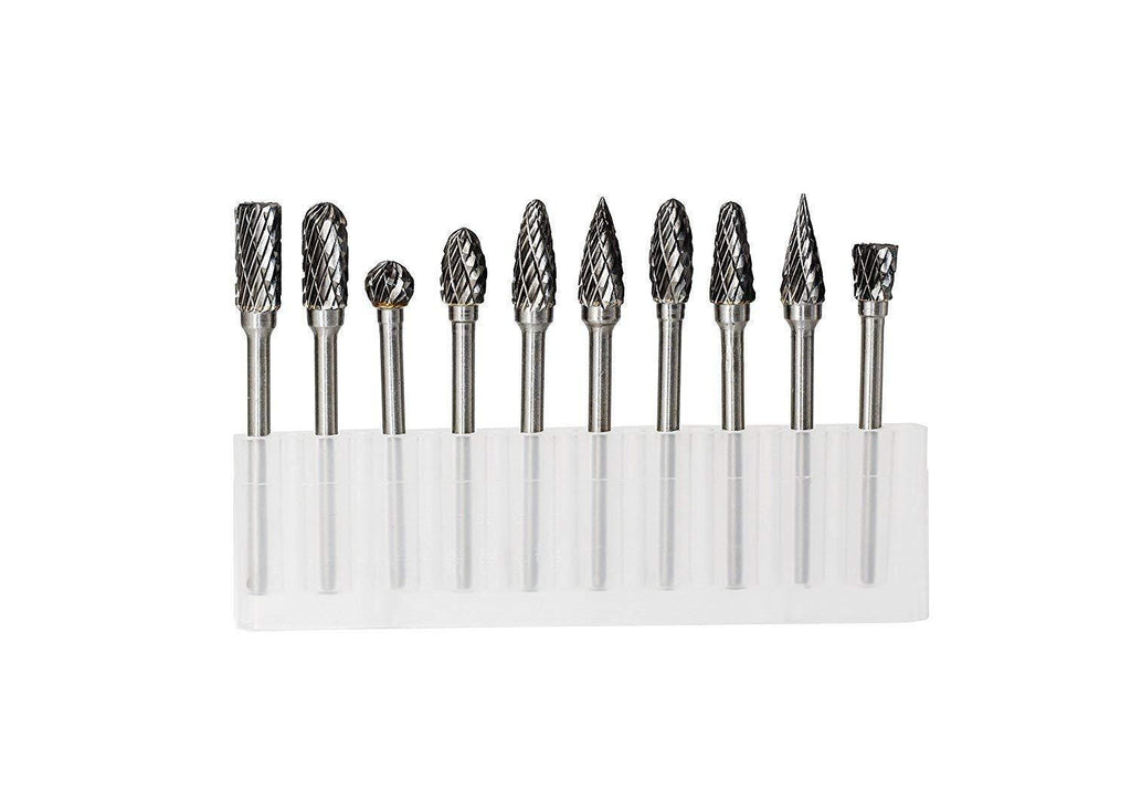 Carbide Burr Set JESTUOUS 1/8 Inch Shank with 1/4 Inch Head Double Cut Rotary Burrs Die Grinder Drill Bits for Woodworking Engraving Drilling Carving,10pcs - LeoForward Australia