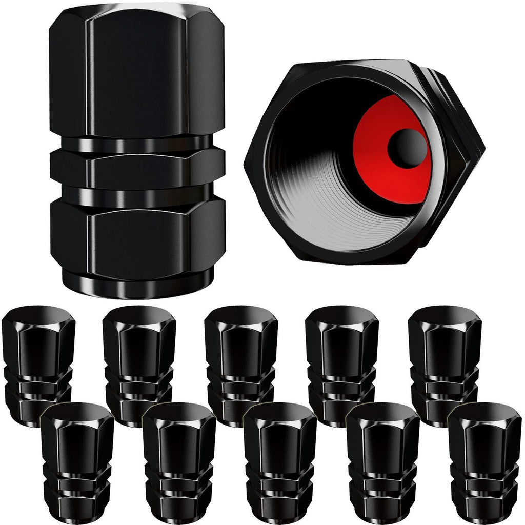 Tire Valve Caps (12 Pack) Heavy-Duty Stem Covers | Dust proof, with O Rubber Seal | Hexagon Design | Outdoor, All-Weather, Leak-Proof Air Protection | Light-Weight Universal Aluminum Alloy ( Black ) - LeoForward Australia