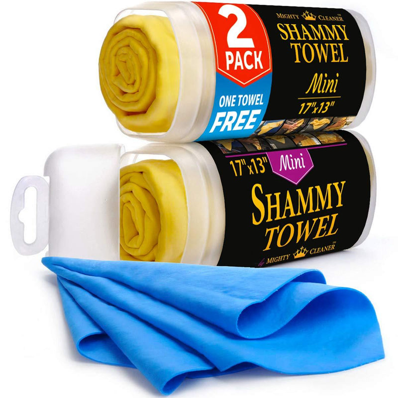  [AUSTRALIA] - Premium Chamois Cloth for Car - 2 Pack - Mini Car Shammy Towel (17 x 13 inches) - (Two Tubes + One Extra Chamois Towel)