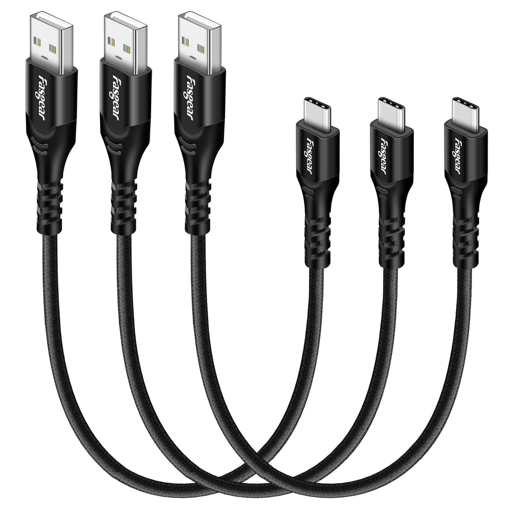 USB C Short Cables 1ft, 3 Pack Fasgear Fast Charging Braided USB A to Type C 2.0 Charger Cords Compatible for Sam-Sung Galaxy S21 Ultra Note 20 S10 Plus S9 S8,Nexus 5X, One-Plus 3, Huawei P20, Black 1ft (30cm) - LeoForward Australia