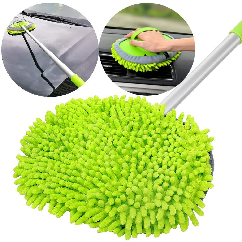  [AUSTRALIA] - GreatCool 2 in 1 Chenille Microfiber Car Wash Mop Mitt with 44.5" Aluminum Alloy Long Handle,Brush Duster Not Hurt Paint Scratch Free Cleaning Tool Dust Collector Supplies for Washing Car,Truck, RV