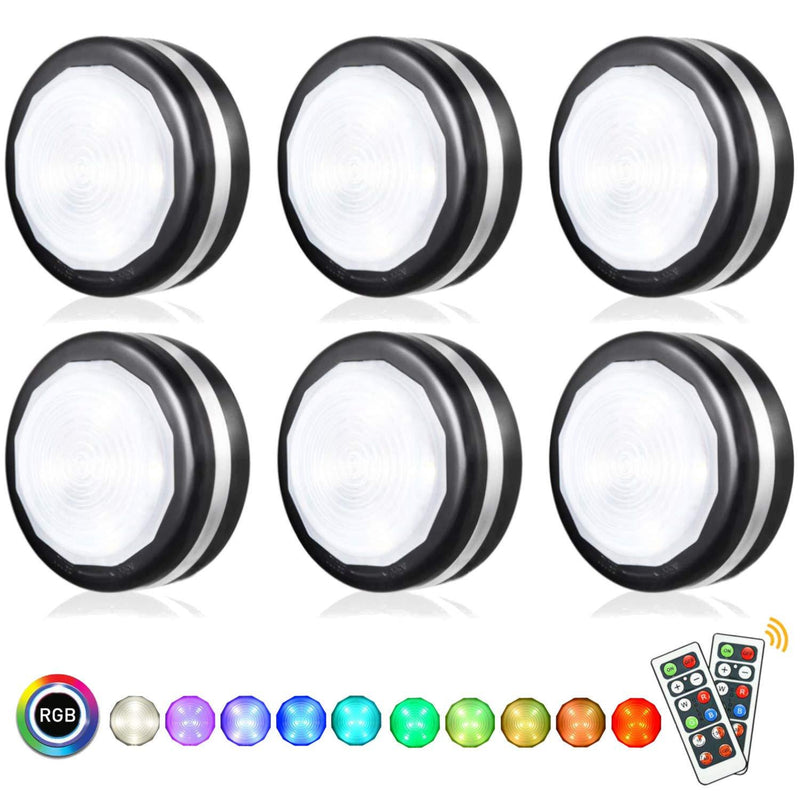 Bjour Wireless Puck Lights Remote Cabinet Light Black LED Stick On Lights RGB Color Changing Under Counter Lighting with Remote Control Battery Operated Closets Light, 6 Pack - LeoForward Australia