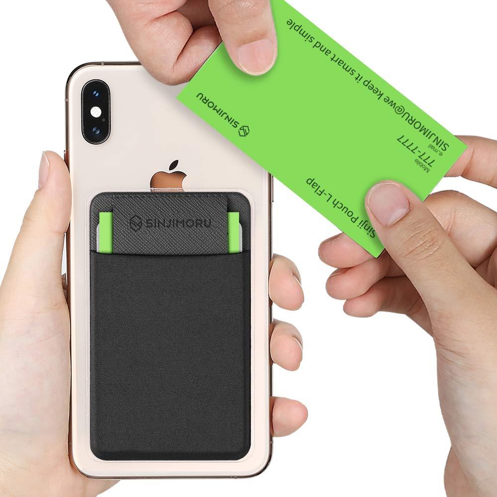 Sinjimoru Business Card Holder for Back of Phone, Reusable iPhone Stick on Wallet, Credit Card Holder for Smartphone. Sinji Pouch L-Flap, Black - LeoForward Australia