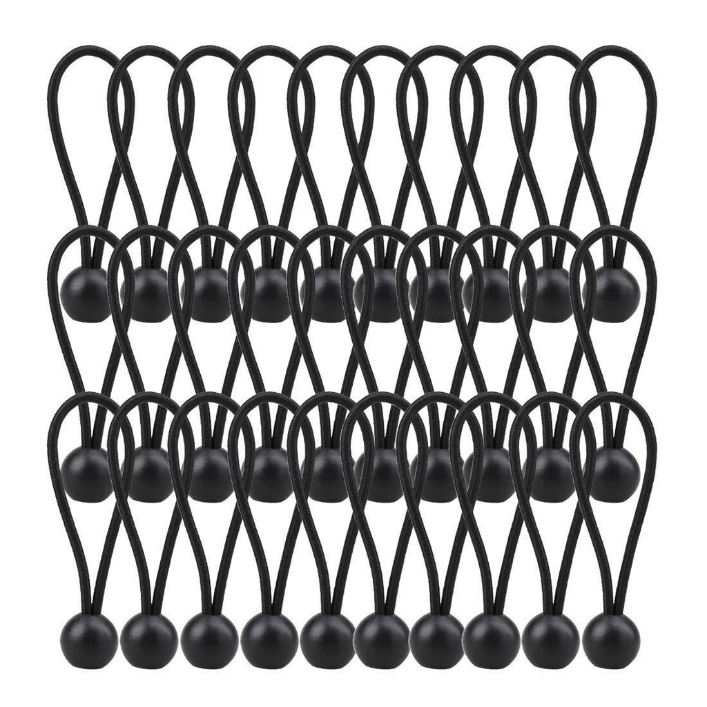 [AUSTRALIA] - 30 Pack Bungee Balls, Taomoder Black Bungee Cord HeavyWeight 4 inches Tarp Bungee Cords Tie Down Straps Multifunction Elastic Rope for Camping, Tents, Cargo, Projector Screen, Canopy Tent