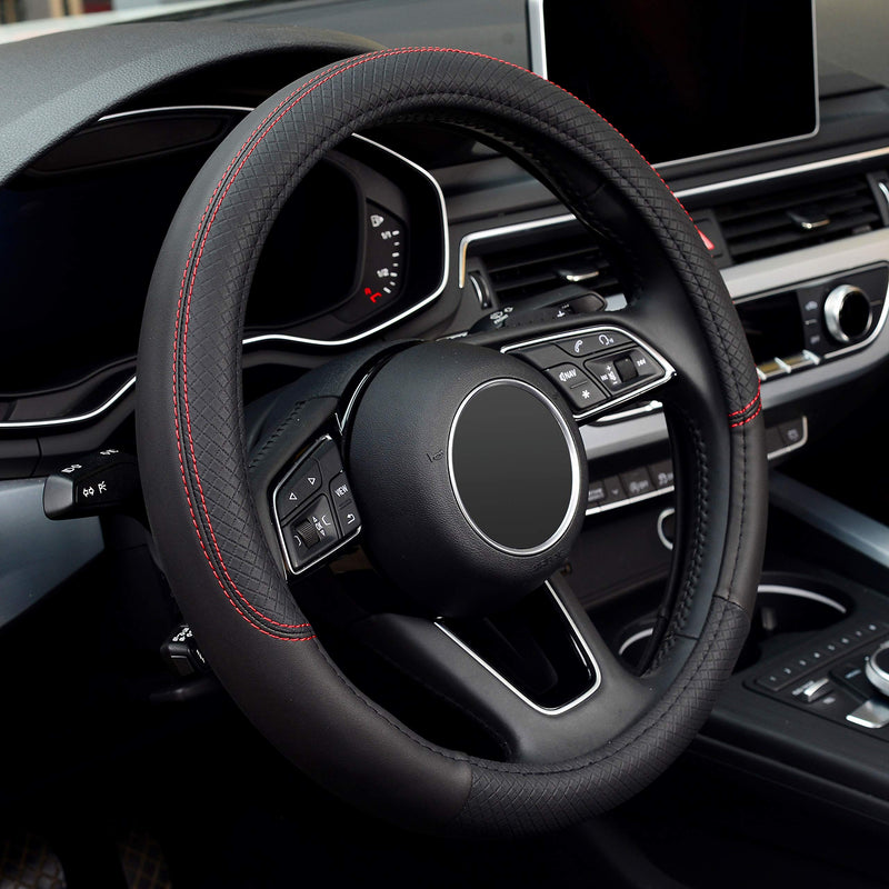  [AUSTRALIA] - LABBYWAY Microfiber Leather Auto Car Steering Wheel Cover, Universal 15 inch Car Anti-Slip Wheel Protecto, Black
