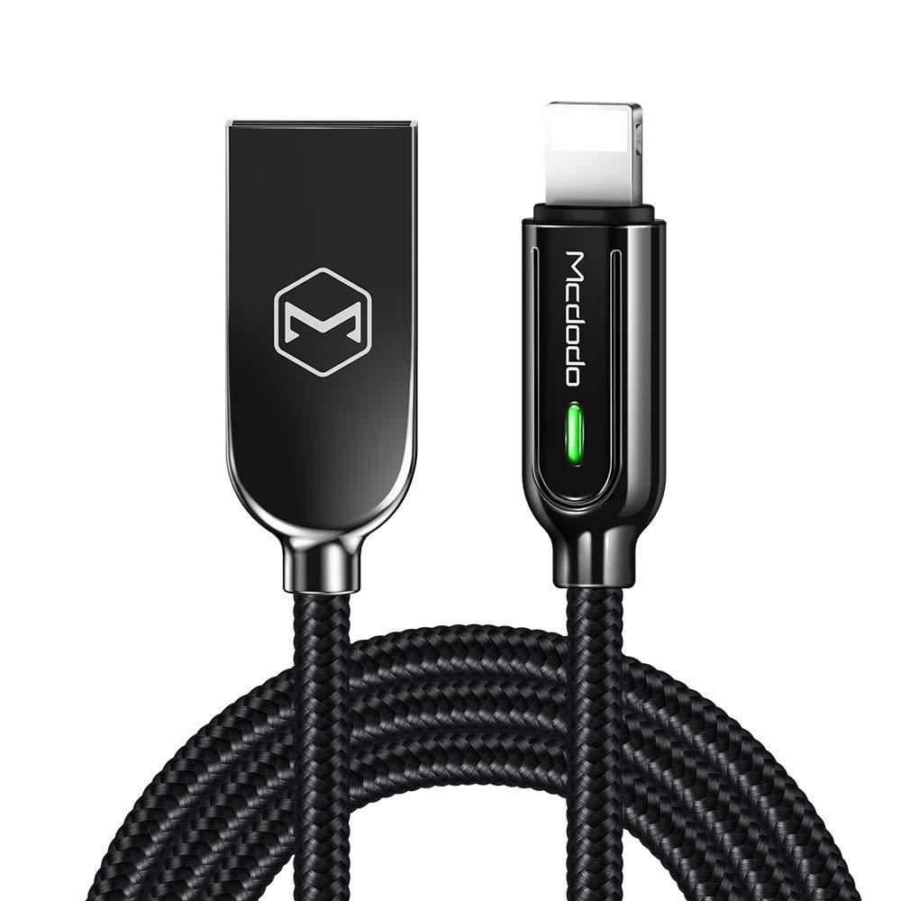 Mcdodo Power Off/On Smart LED Auto Disconnect and Auto Recharge Nylon Braided Sync Charge USB Data 6FT/1.8M Cable Compatible with Phone Xs MAX XR X 8 8 Plus 7 7 Plus 6s List Below (Black, 6FT/1.8M) Black - LeoForward Australia