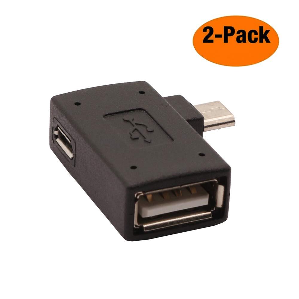  [AUSTRALIA] - AuviPal 2-in-1 Powered Micro USB OTG Adapter 90 Degree Left Angled for PlayStaion Classic, Raspberry Pi Zero, Chromecast, Android Smart Phone or Tablet - 2 Pack