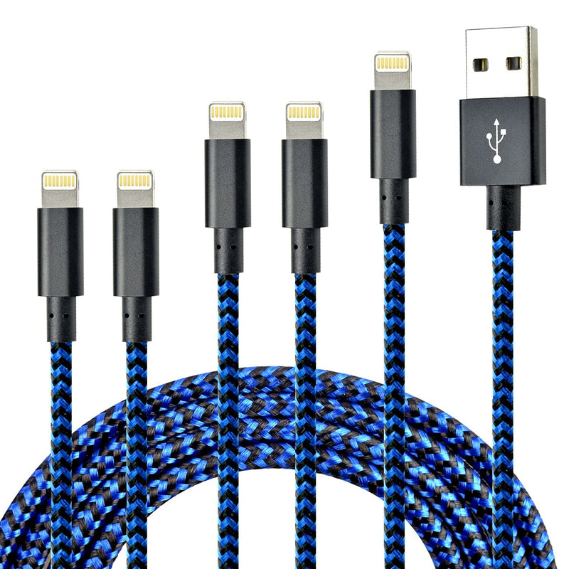  [AUSTRALIA] - CUGUNU iPhone Charger, 5 Pack 3/3/6/6/10FT Apple MFi Certified USB Lightning Cable Nylon Braided Fast Charging Cord Compatible for iPhone 13/12/11/X/Max/8/7/6/6S/5/5S/SE/Plus/iPad - Black Blue
