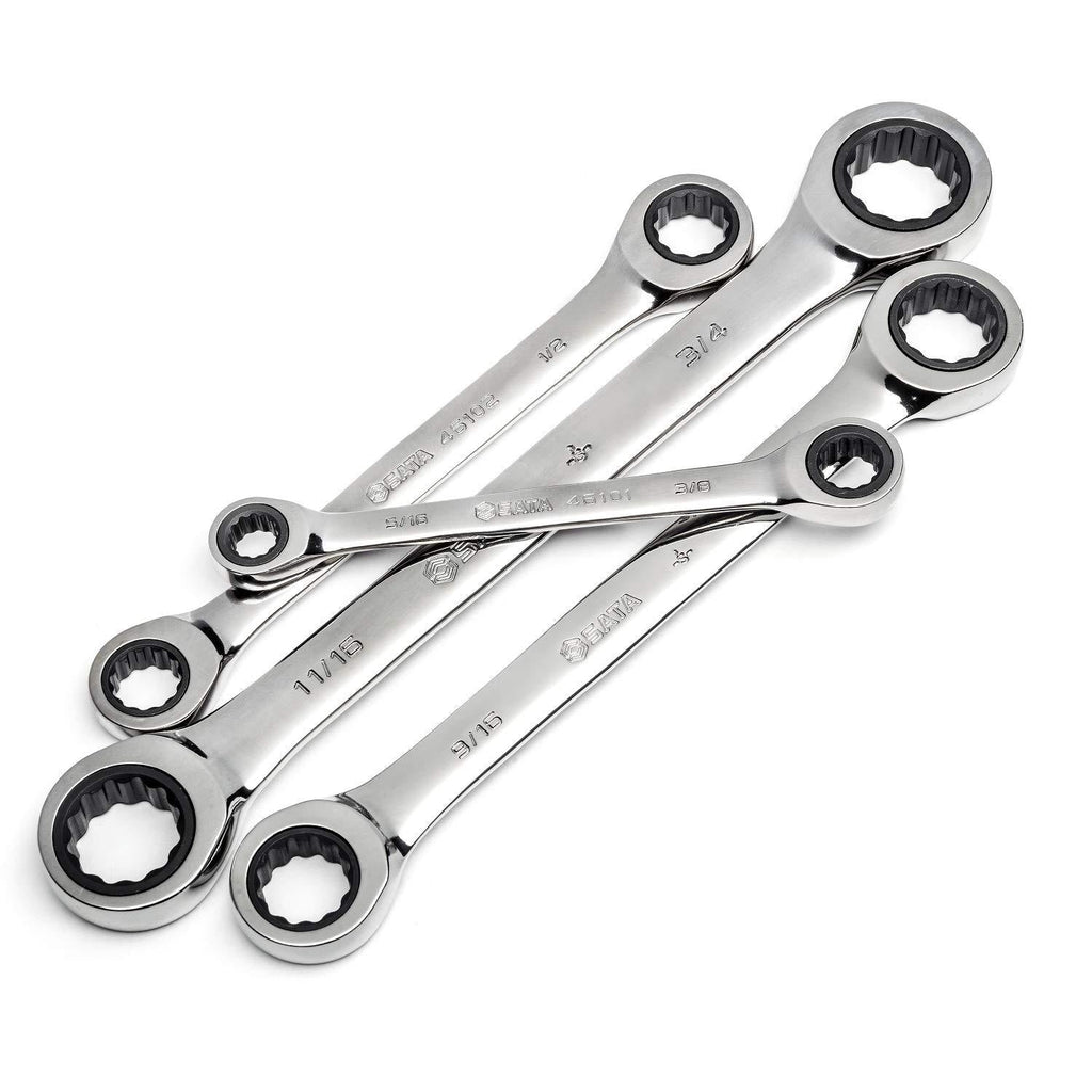  [AUSTRALIA] - SATA 4-Piece Full-Polish SAE Ratcheting Wrench Set, Double Box Design with 72-Tooth Gear and Off-Corner Loading - ST46134U