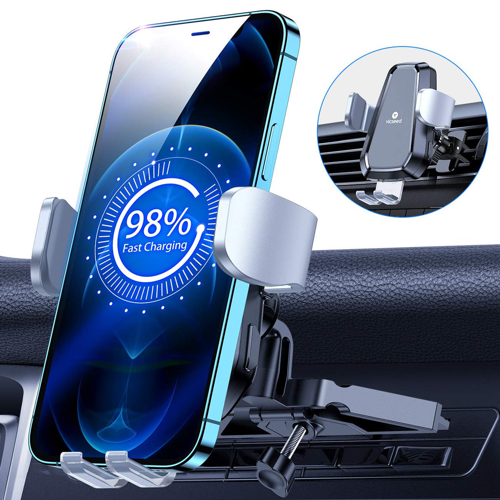  [AUSTRALIA] - [Smart Robot Design] VICSEED Wireless Car Charger Mount, Auto-Clamping Qi Fast Charging CD Phone Holder for Car Wireless Charger, Wireless Car Charger Vent Mount Fit for iPhone 13 Pro Max 12 S21 etc