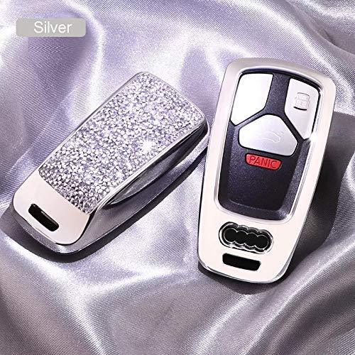 Luxury 3 Buttons 3D Bling Smart keyless Entry Remote Key Fob case Cover for Audi A3 A4 A5 A6 Q3 Q5 Q7 C5 C6 B6 B7 B8 TT 80 S6 A6 C6 Accessories (Silver) - LeoForward Australia