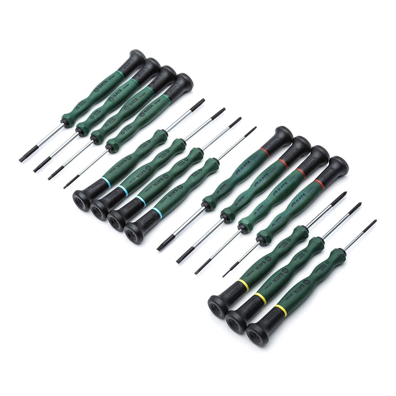  [AUSTRALIA] - SATA 15-Piece Master Precision Screwdriver Set for Technicians or Jewelers, with Ergonomic Green Handles and aCarryingCase - ST09317SJ