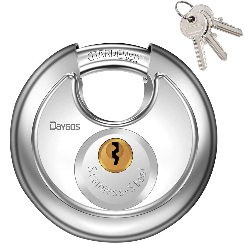 [AUSTRALIA] - Discus Keyed Padlock Disc Storage Locks with Hardened Steel Shackle for Storage Unit, Moving Trailers, Shed, Fence(3/8-Inch Shackle,3keys) Silver