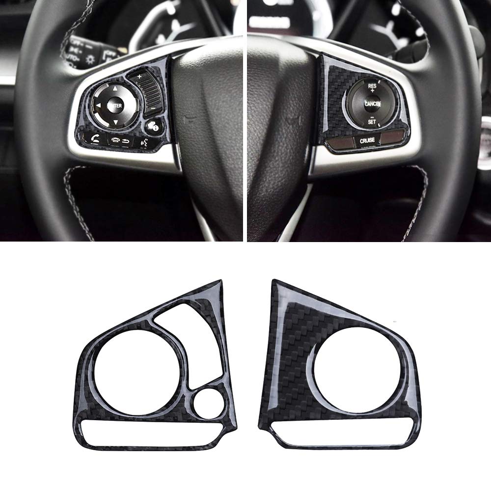  [AUSTRALIA] - Real Carbon Fiber Steering Wheel Trims Interior Wheel Cover Panel Frame Trim Decoration for 2016 2017 2018 2019 Honda Civic