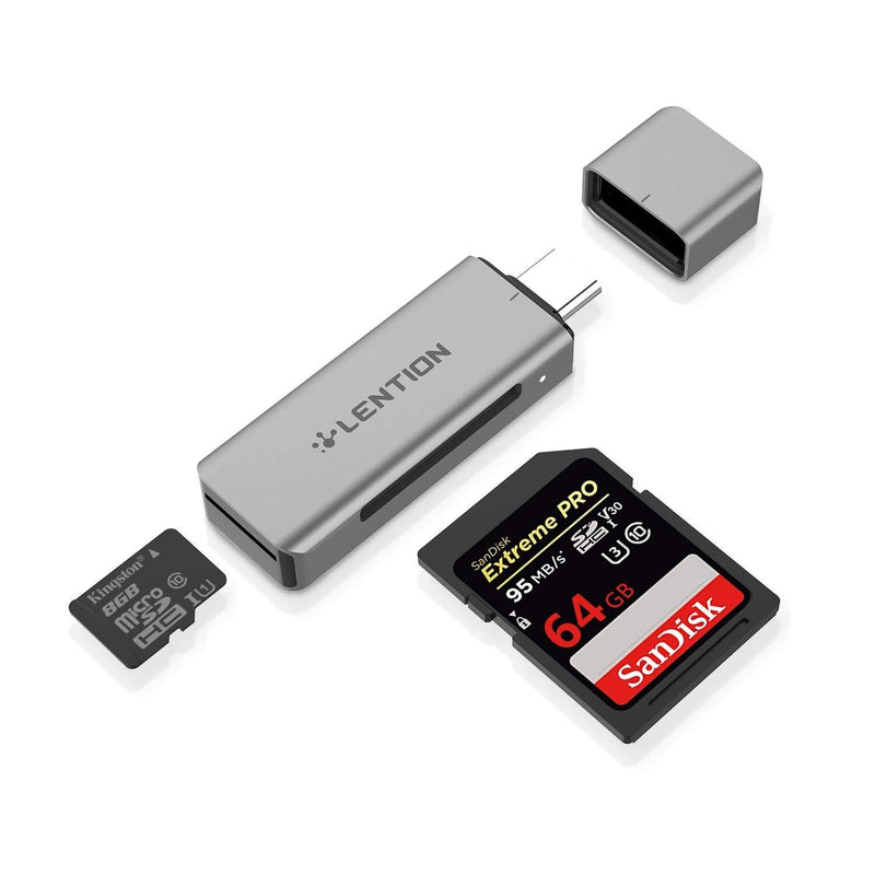 LENTION USB C to SD/Micro SD Card Reader, Type C SD 3.0 Card Adapter Compatible 2020-2016 MacBook Pro 13/15/16, New Mac Air/iPad Pro/Surface, Samsung S20/S10/S9/S8/Plus/Note, More (CB-C7, Space Gray) - LeoForward Australia