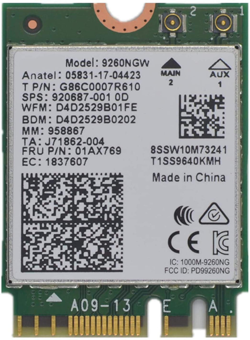  [AUSTRALIA] - 9260NGW WiFi Card,Dual Band Wireless- 9260AC AC 9260 NGFF WiFi Card M.2 NGFF 2.4/5GHz(160Mhz) Bluetooth 5.0 Wireless WiFi Card 1.73Gbps Gigabit