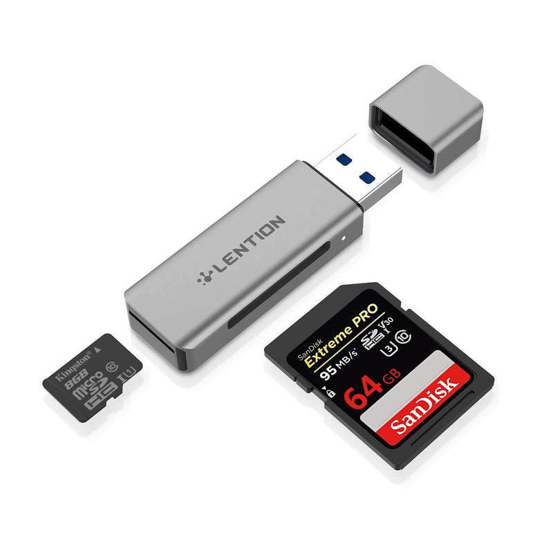 LENTION Aluminum USB 3.0 Card Reader, SD 3.0 Adapter for SD/SDXC/SDHC, Micro SD/Micro SDXC/Micro SDHC, UHS-I, MMC/RS-MMC Cards Compatible MacBook Air/Pro, Surface, Chromebook, more (CB-H7, Space Gray) - LeoForward Australia
