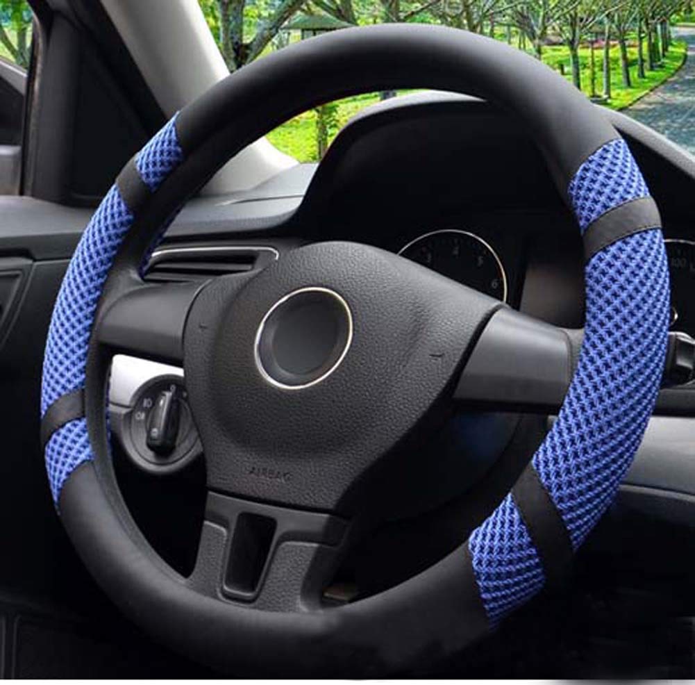  [AUSTRALIA] - Microfiber Leather and Viscose Universal Breathable Anti-Slip Odorless Steering Wheel Cover (15.25''-16'', Blue)