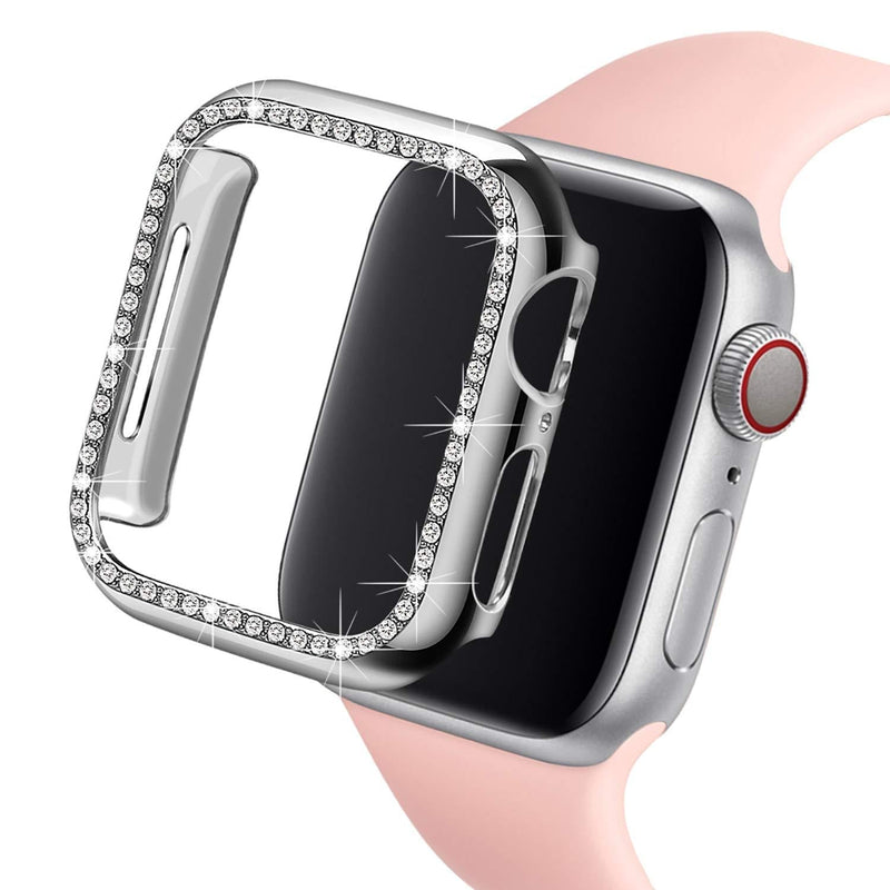 Ayigo Compatible with Apple Watch Case 38mm 40mm, PC Diamond Crystal Bumper with Rhinestone Shiny Protective Cover Frame Compatible iWatch Series 4/3/2/1 for Women (Silver, 38mm) Silver 38 mm - LeoForward Australia