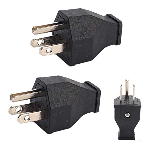  [AUSTRALIA] - (2xPCS)15 Amp 125 Volt, Straight Blade Plug, Plug, Straight Blade, Grounding,3-Wire Male Extension Cord Replacement Electrical Plugs End, Black…