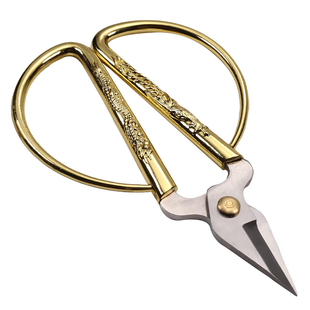  [AUSTRALIA] - Utoolmart Carved Gold Tone Dragon Metal Handle Bonsai Scissors Craft scissors Sewing Scissors Professional Chinese Traditional Scissors 1Pcs