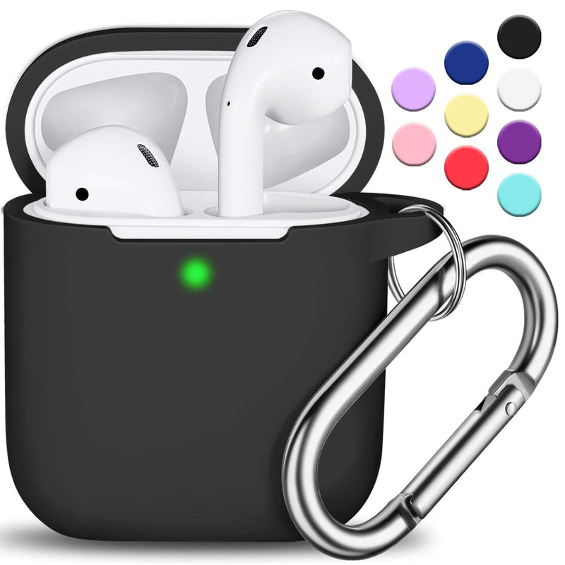  [AUSTRALIA] - AirPods Case Cover with Keychain, Full Protective Silicone AirPods Accessories Skin Cover for Women Girl with Apple AirPods Wireless Charging Case,Front LED Visible-Black A-Black