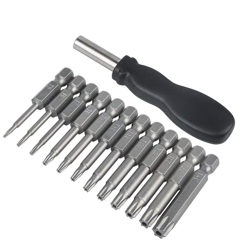 12 Pack Torx Head Screwdriver Bit Set,DanziX 1/4 inch Hex Shank T5-T40 S2 Steel Security Tamper Proof Star 6 Point Screwdriver Tool Kit with 1 Pack Handle 12 Pack（T5-T40）*2 Inch Length - LeoForward Australia