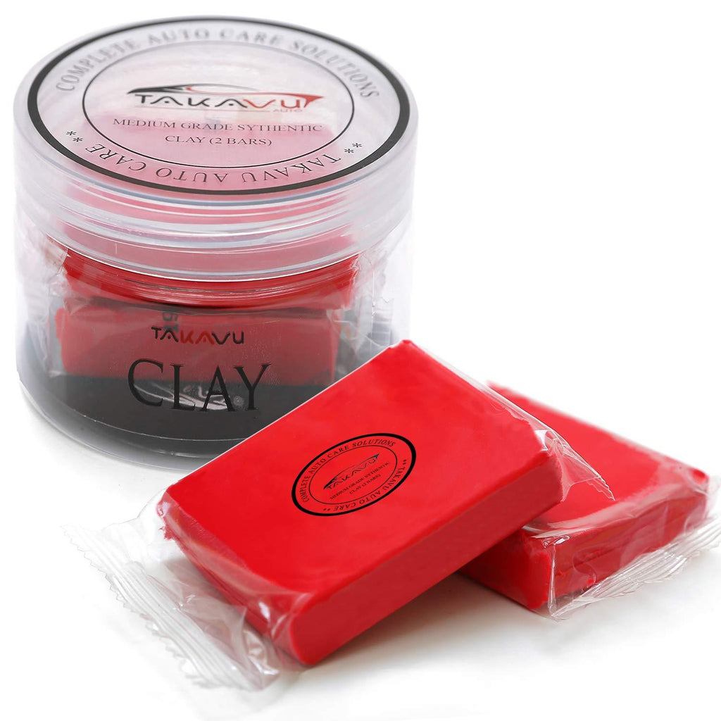  [AUSTRALIA] - TAKAVU Car Clay Bar 2 Pack 100g, Premium Medium Grade Material, Remove Contamination & Grime with Ease - Auto Detailing Magic Clay Bar Cleaner for Car Wash Car Detailing Tool Red