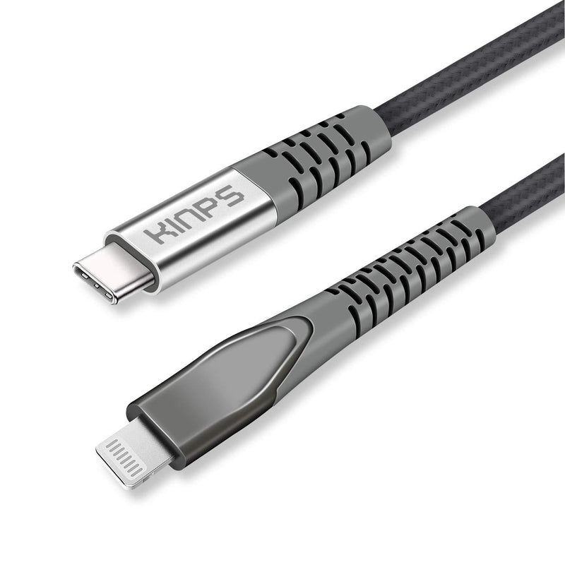 KINPS MFI Certified (3ft/1m) USB C to Lightning Fast Charging Cable Compatible with iPhone 12/11/11Pro/11 Pro Max/XS MAX/X/XR, Supports Power Delivery(for Use with Type C Chargers),Grey 3ft/1m Grey - LeoForward Australia