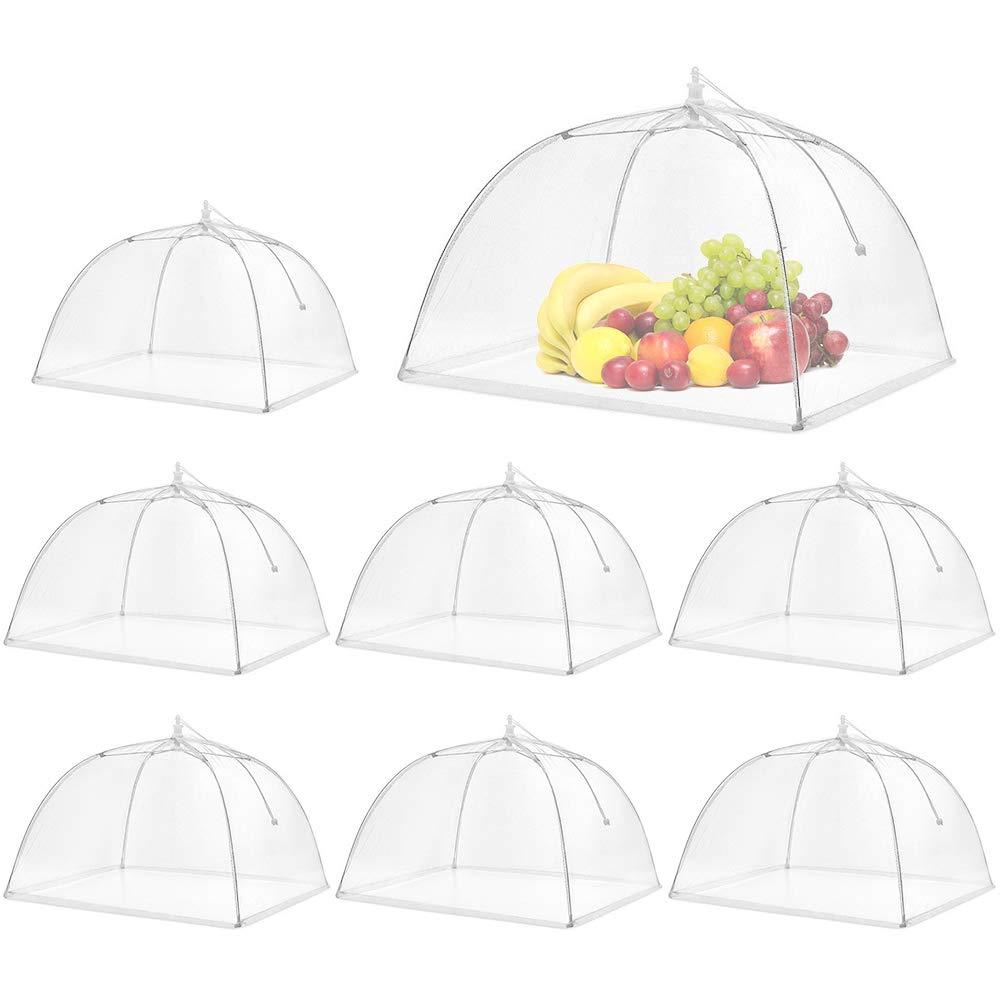  [AUSTRALIA] - Pop-Up Mesh Screen Food Cover Tent Umbrella, SPANLA 8 Pack Food Cover Net for Outdoors, Screen Tents, Parties Picnics, BBQs, Reusable and Collapsible Reusable and Collapsible,17 Inches White