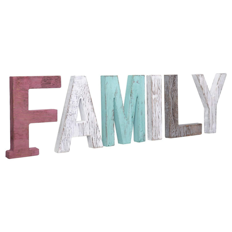  [AUSTRALIA] - Y&Me Rustic Wood Family Sign, Decorative Wooden Block Word Signs, Freestanding Wooden Letters, Rustic Family Signs for Home Decor, 24.8 x 6 Inch, Multicolor (Family)