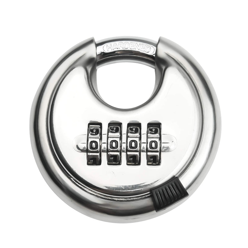  [AUSTRALIA] - Stainless Steel Discus Padlock 4 Digit (3inch) Combination Lock Outdoor for Warehouse, Sheds, Storage Locker, Units (Silver,1) Silver,1